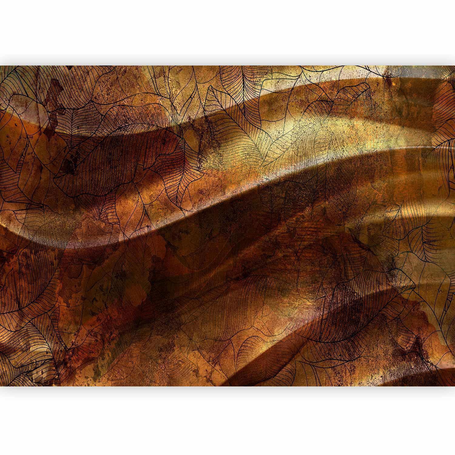 Papier peint - Liquid gold - abstract wavy composition with leaf patterns