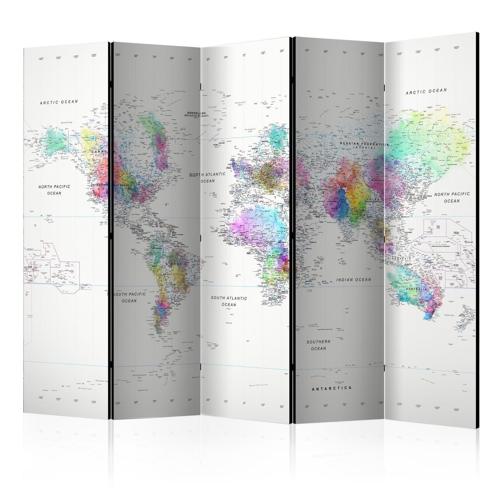 Paravent - White-colorful world map