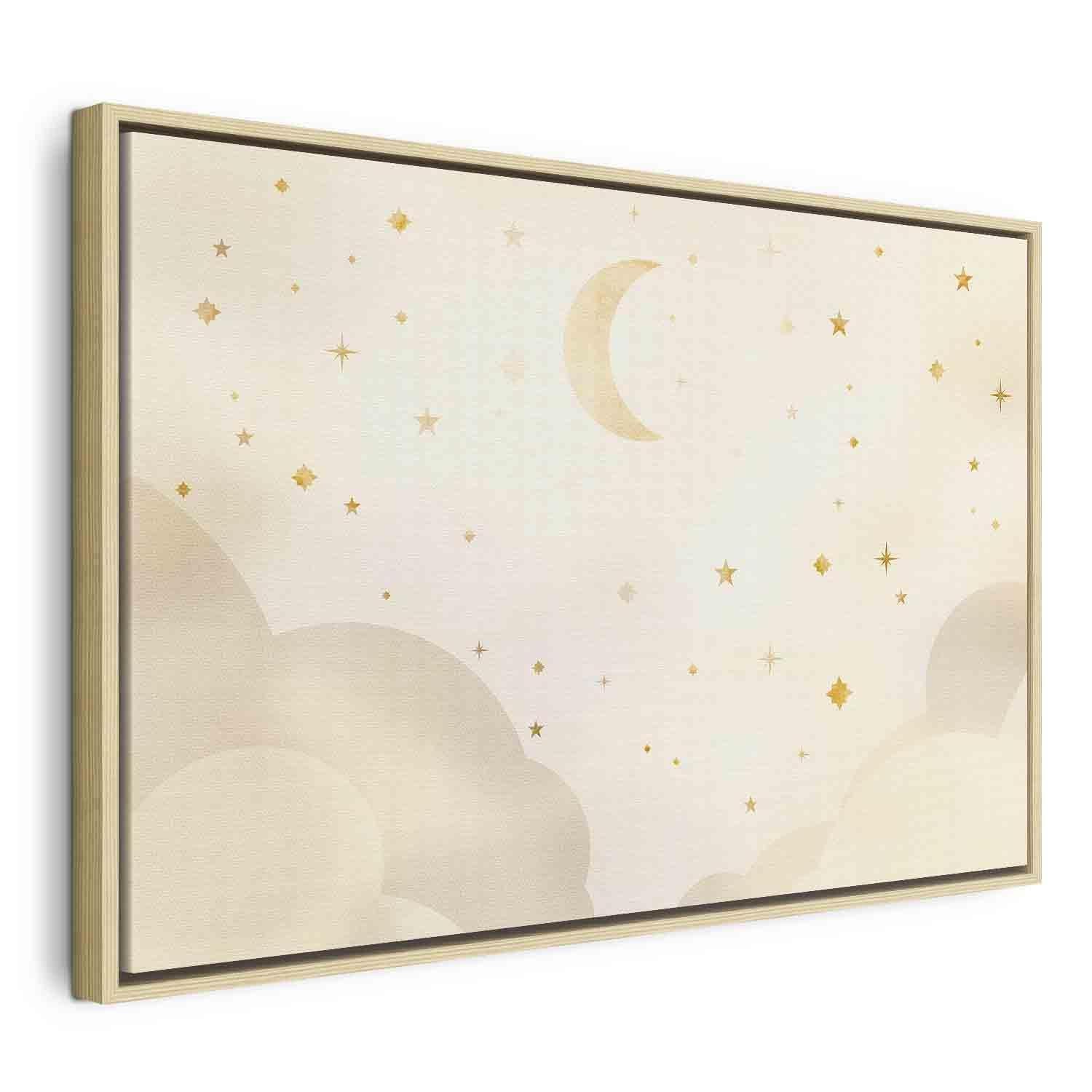 Tableau - Bright Night - Moon Accompanied by Many Stars on a Light Background