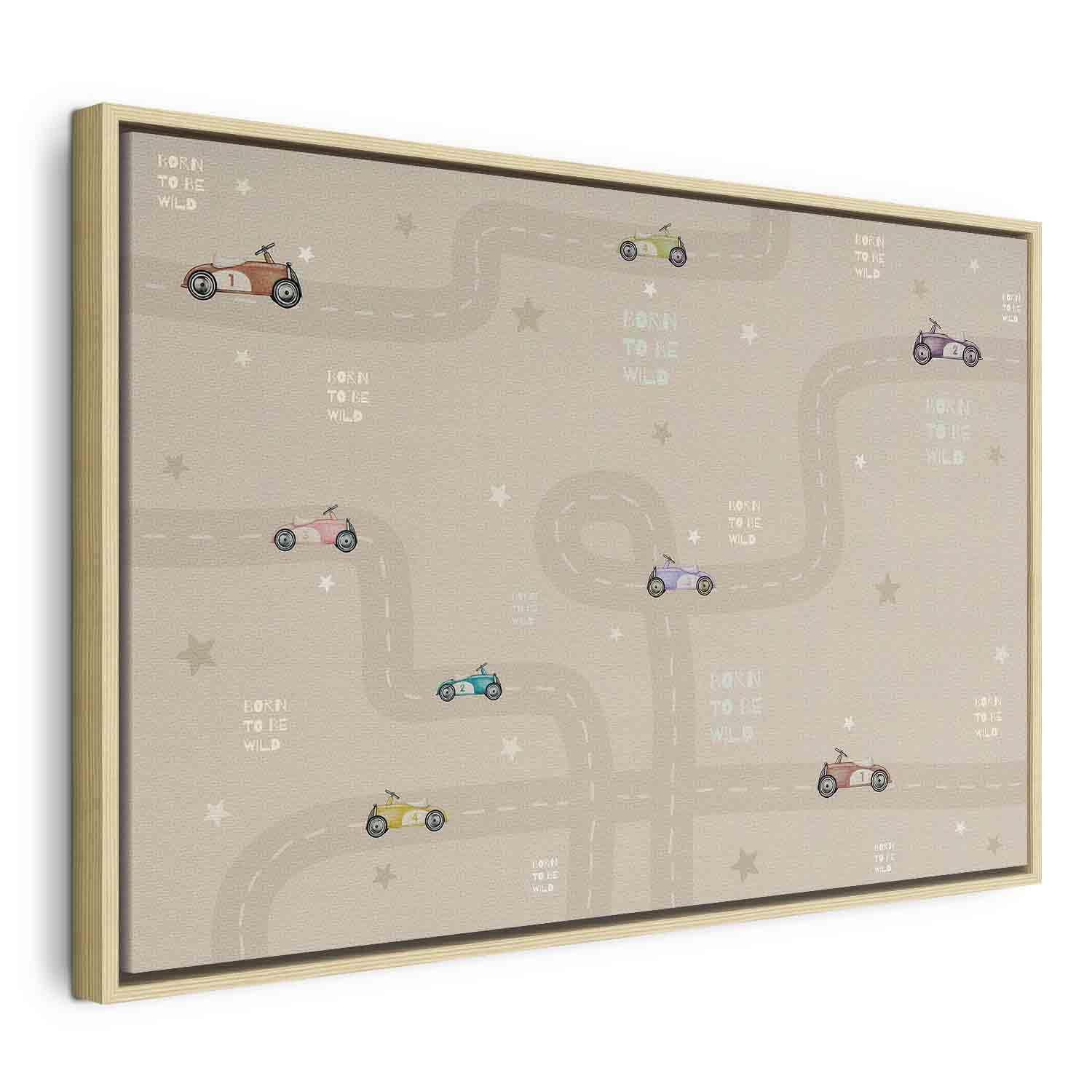 Tableau - Race - Colorful Cars on a Road on a Beige Background with Inscriptions