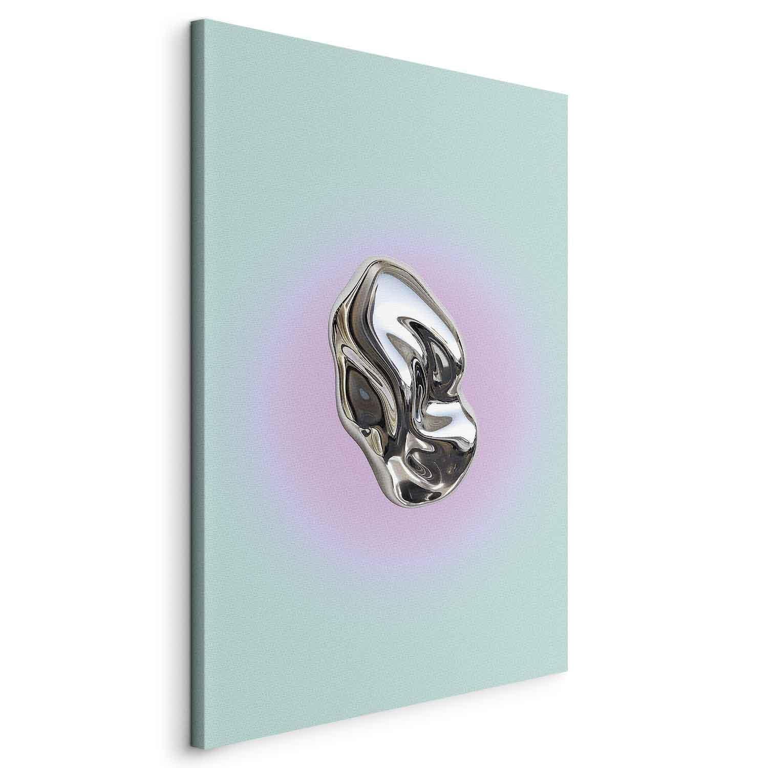 Tableau - Metallic Form - Abstract Sculpture on a Mint Background with a Purple Halo