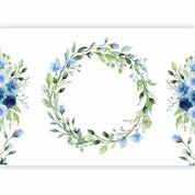 Papier peint - Romantic wreath - plant motif with blue flowers and leaves