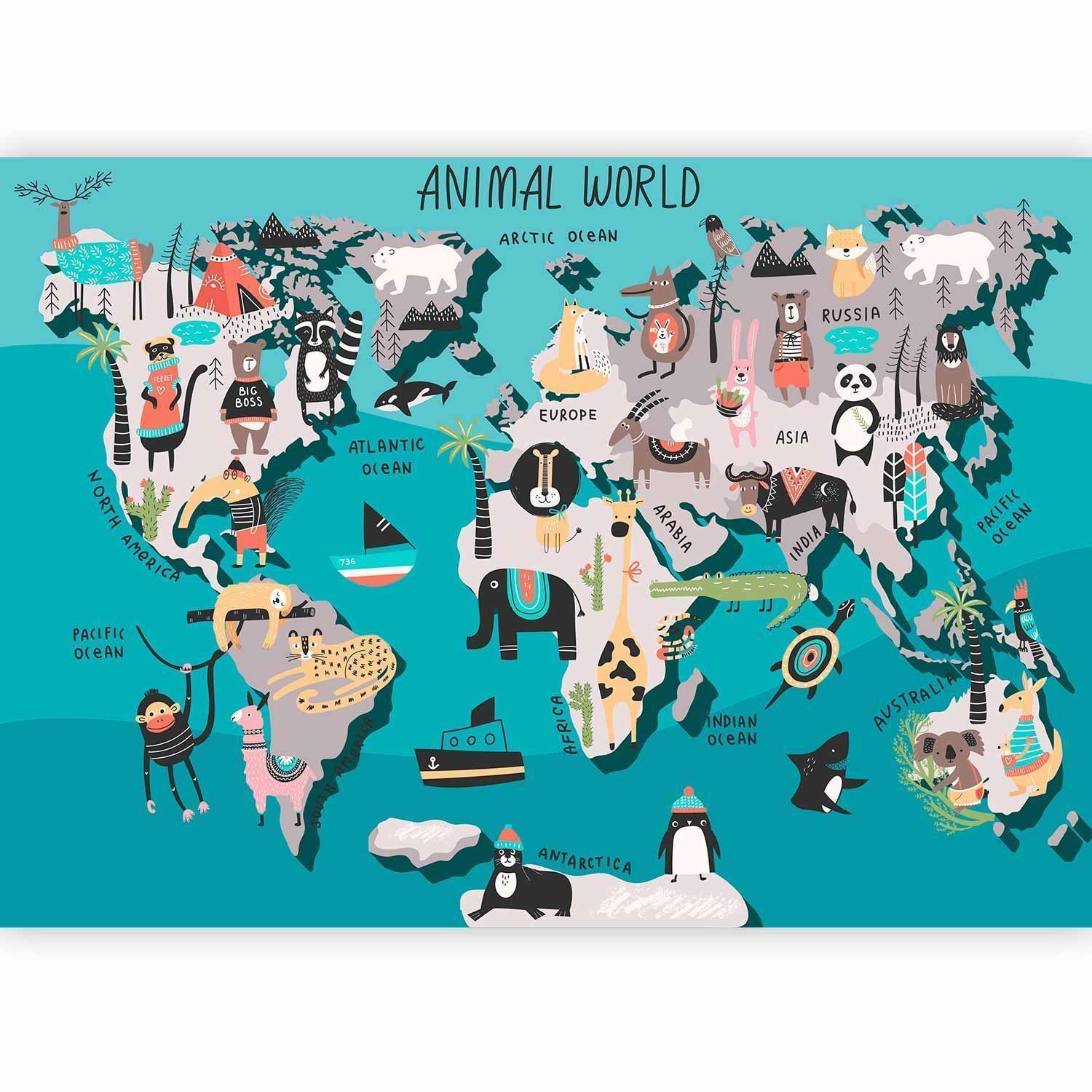 Papier peint - Geography lesson for children - colourful world map with animals