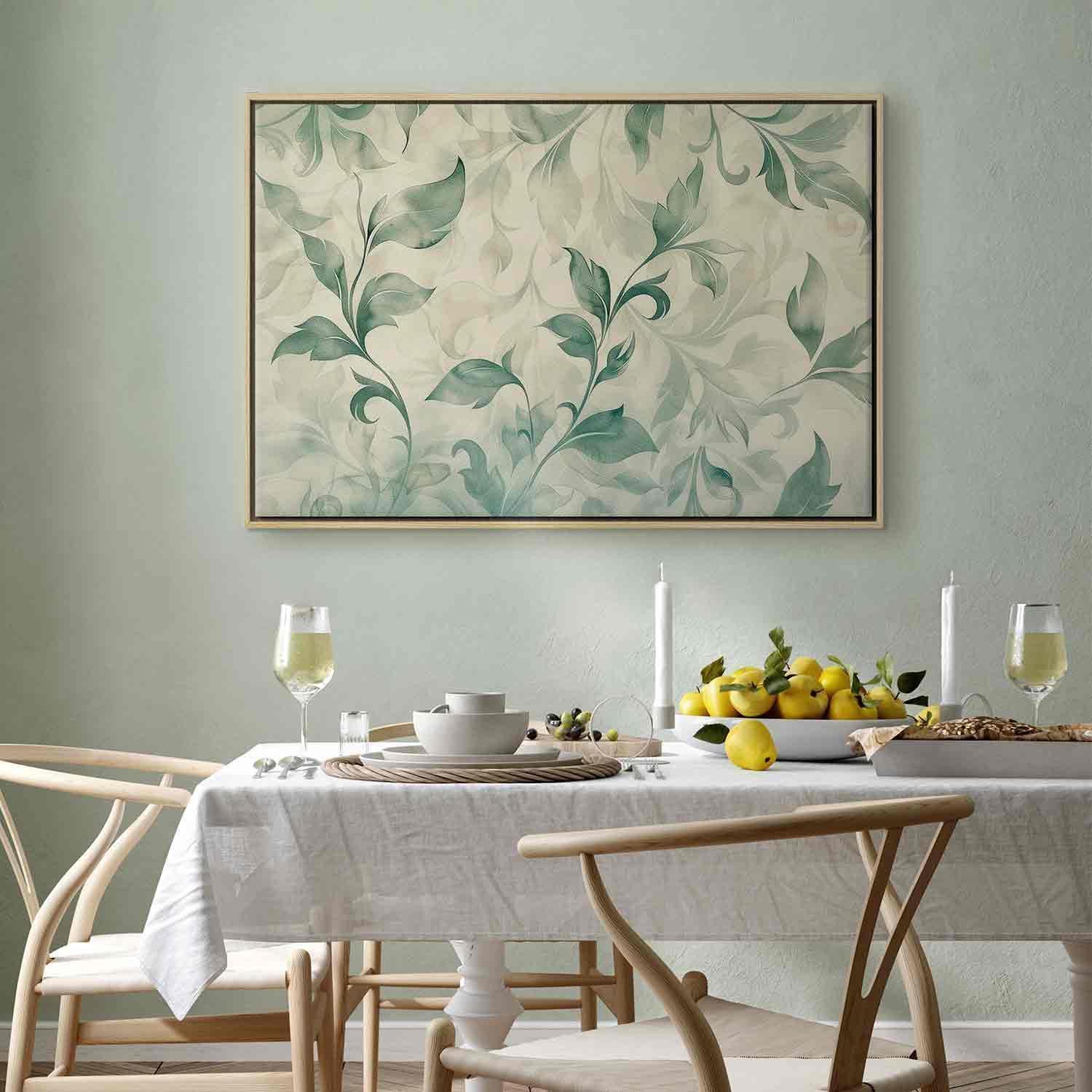 Tableau - Watercolor Botanical Motif Delicate Green-Beige Leaves