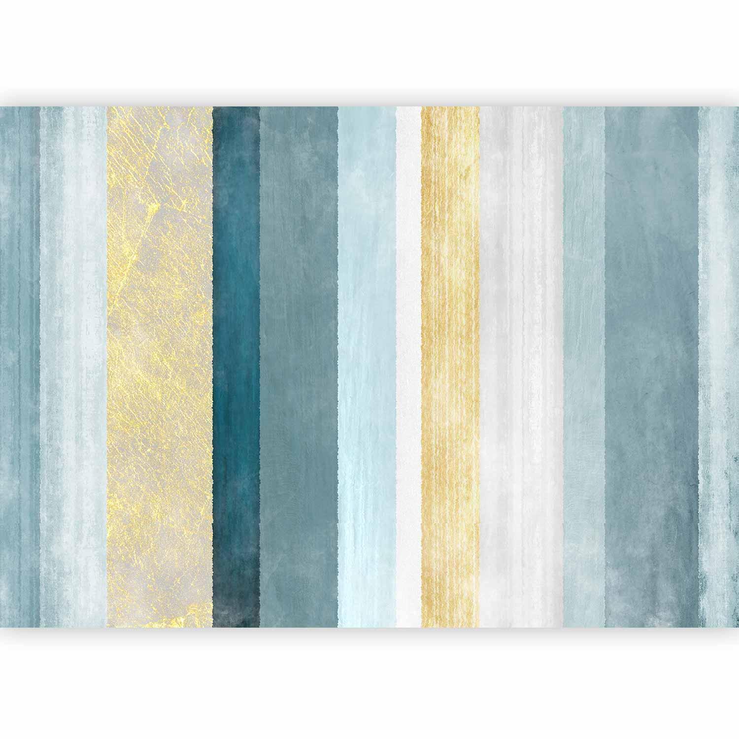 Papier peint - Striped pattern - abstract background in stripes in blue tones with gold pattern