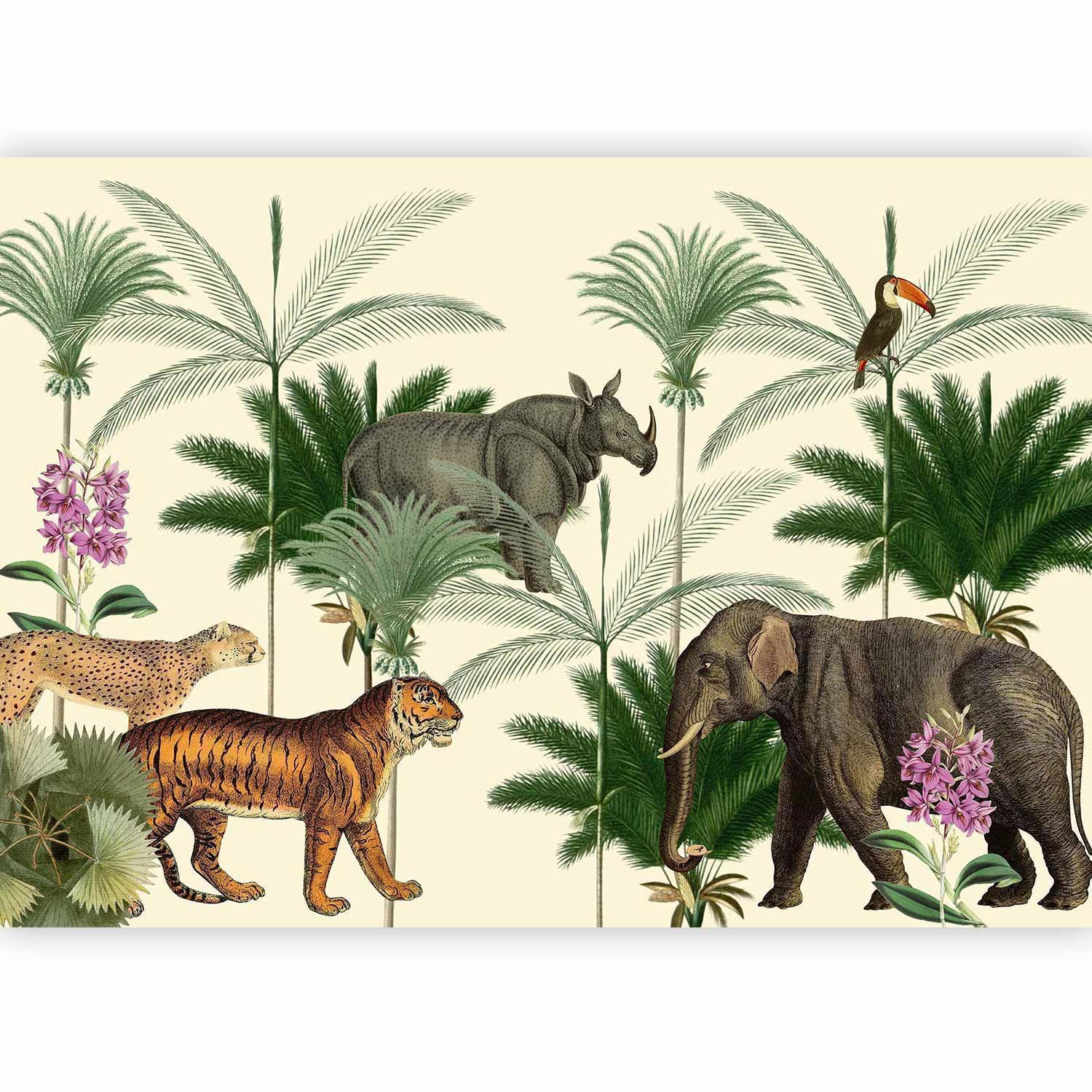 Papier peint - Jungle Land With Animals in the Style of Old Engravings