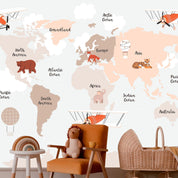 Papier peint - World Map in Beige Tones for Children's Room