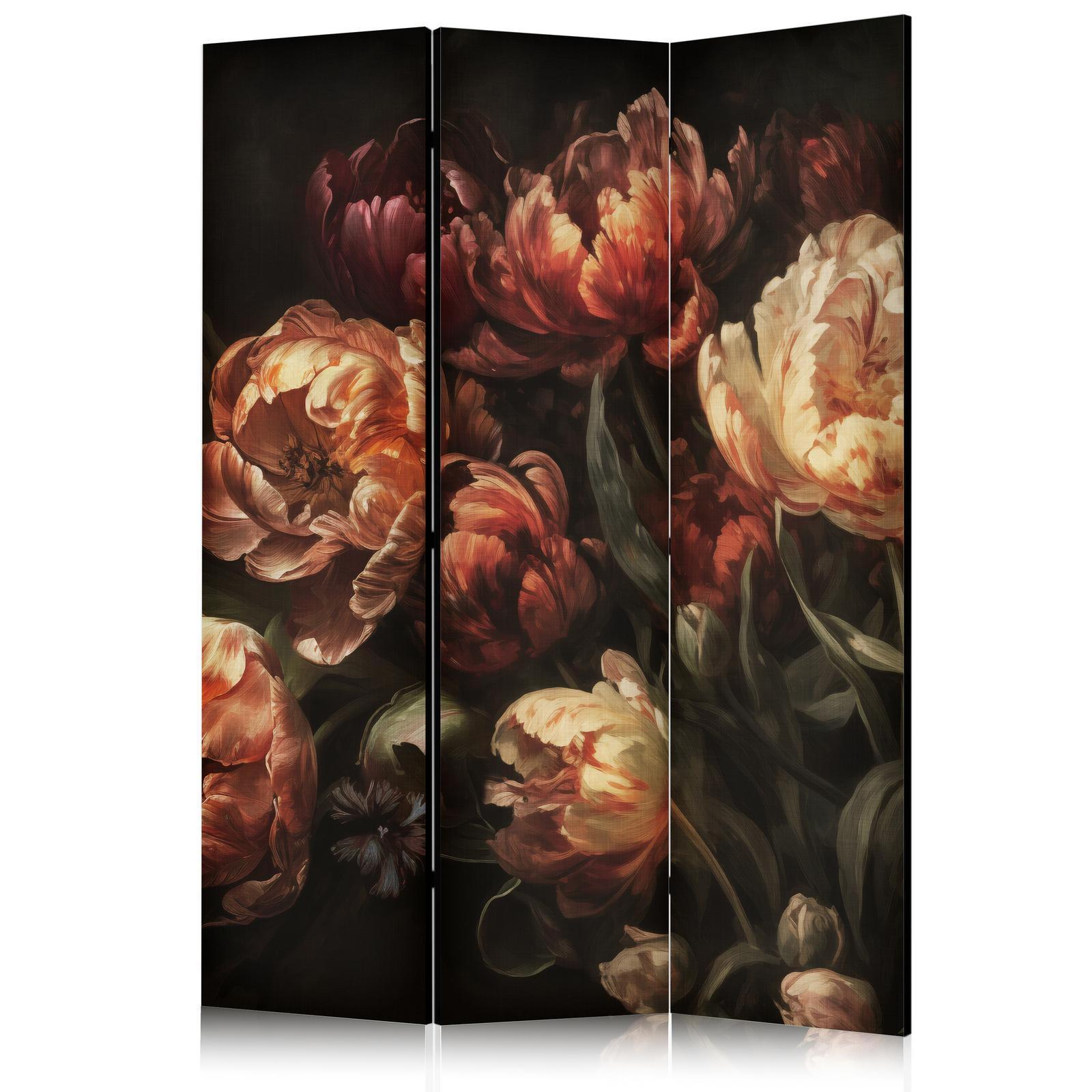 Paravent - Magnificent Tulips - Bouquet of Flowers in Red and White on a Black Background