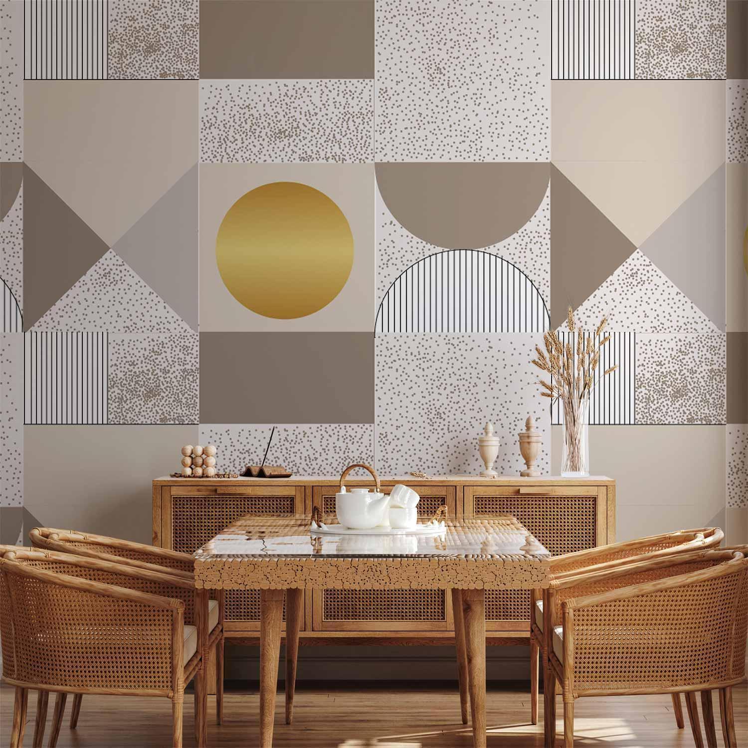 Papier peint - Beige and Gold Geometric Pattern