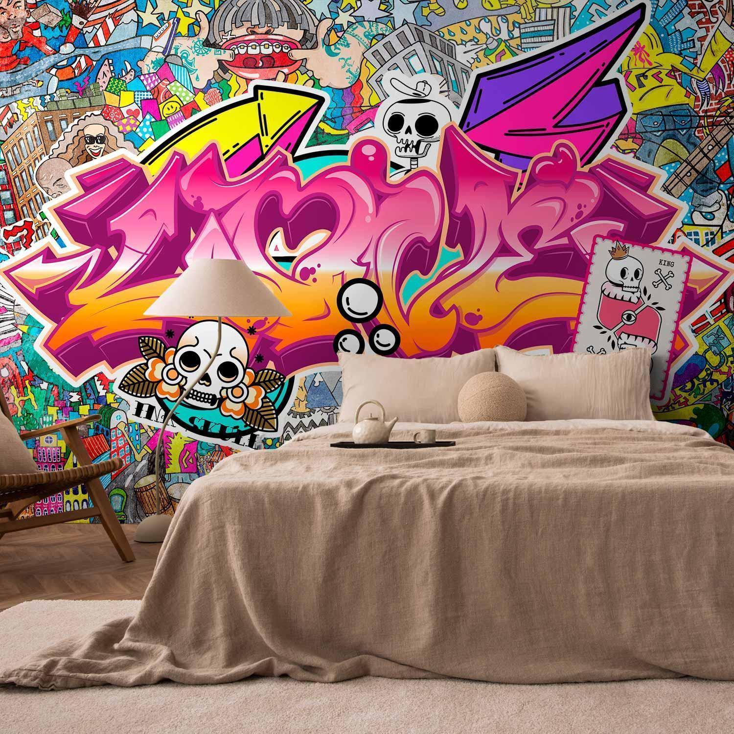 Papier peint - Street art - abstract urban colour graffiti mural with lettering