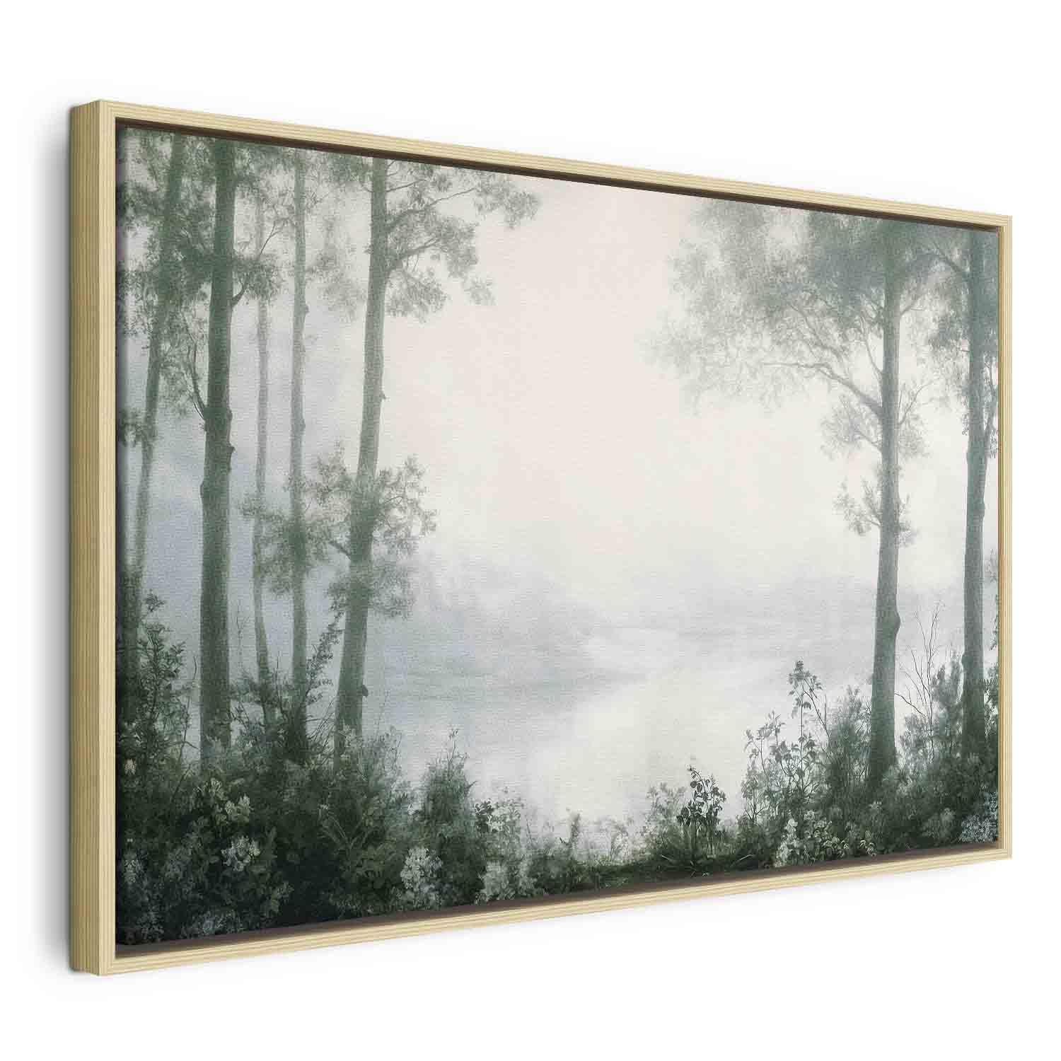 Tableau - Retro Landscape Grove Trees and Pond in Patinated Shades of Green