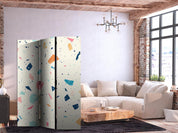 Paravent - Terrazzo with Multicolored - Large Elements - Cheerful Pattern on a Light Background