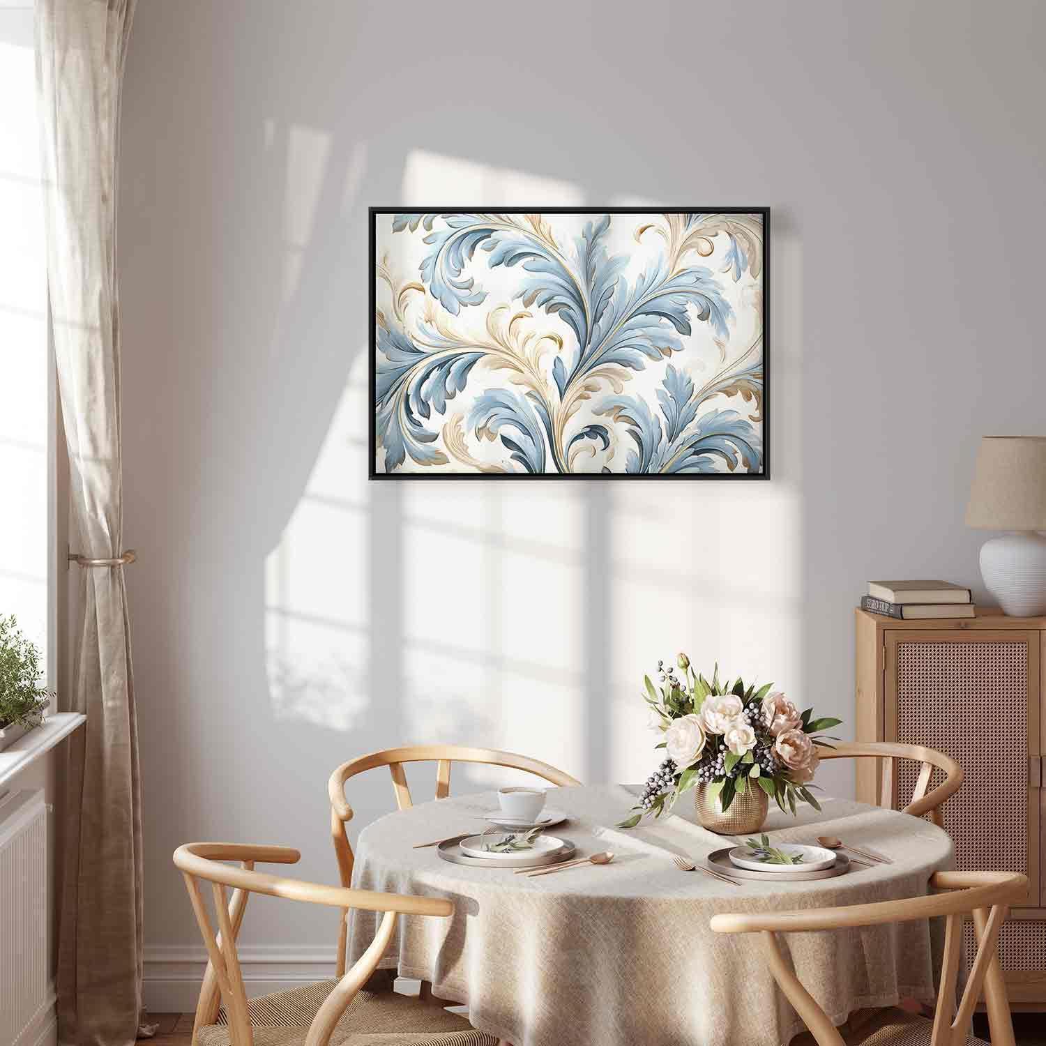 Tableau - Baroque Ornaments in Light Cream-Blue Hues