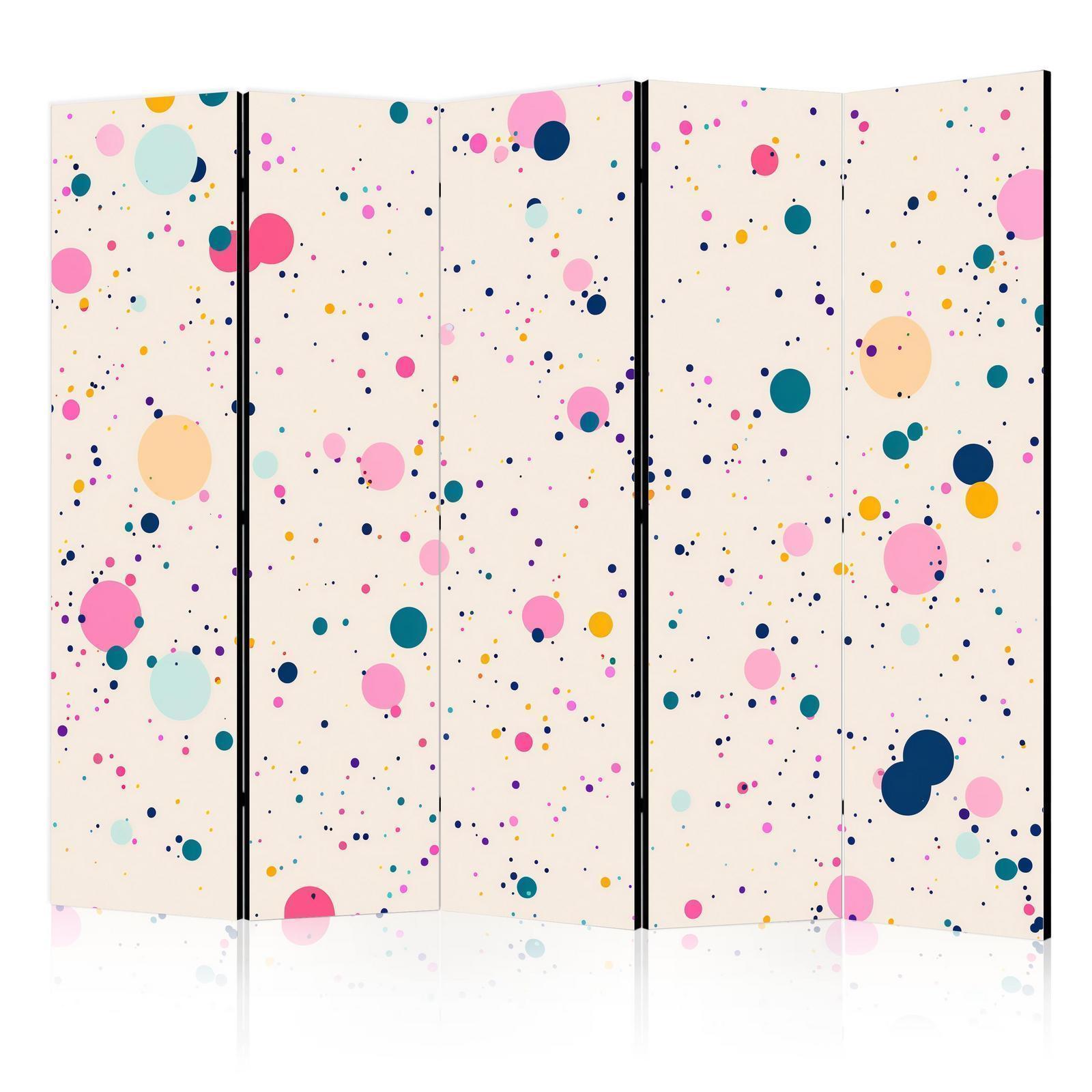 Paravent - Dots - Spots and Splashes Multicolored - Cheerful Pattern on a Light Pink Background