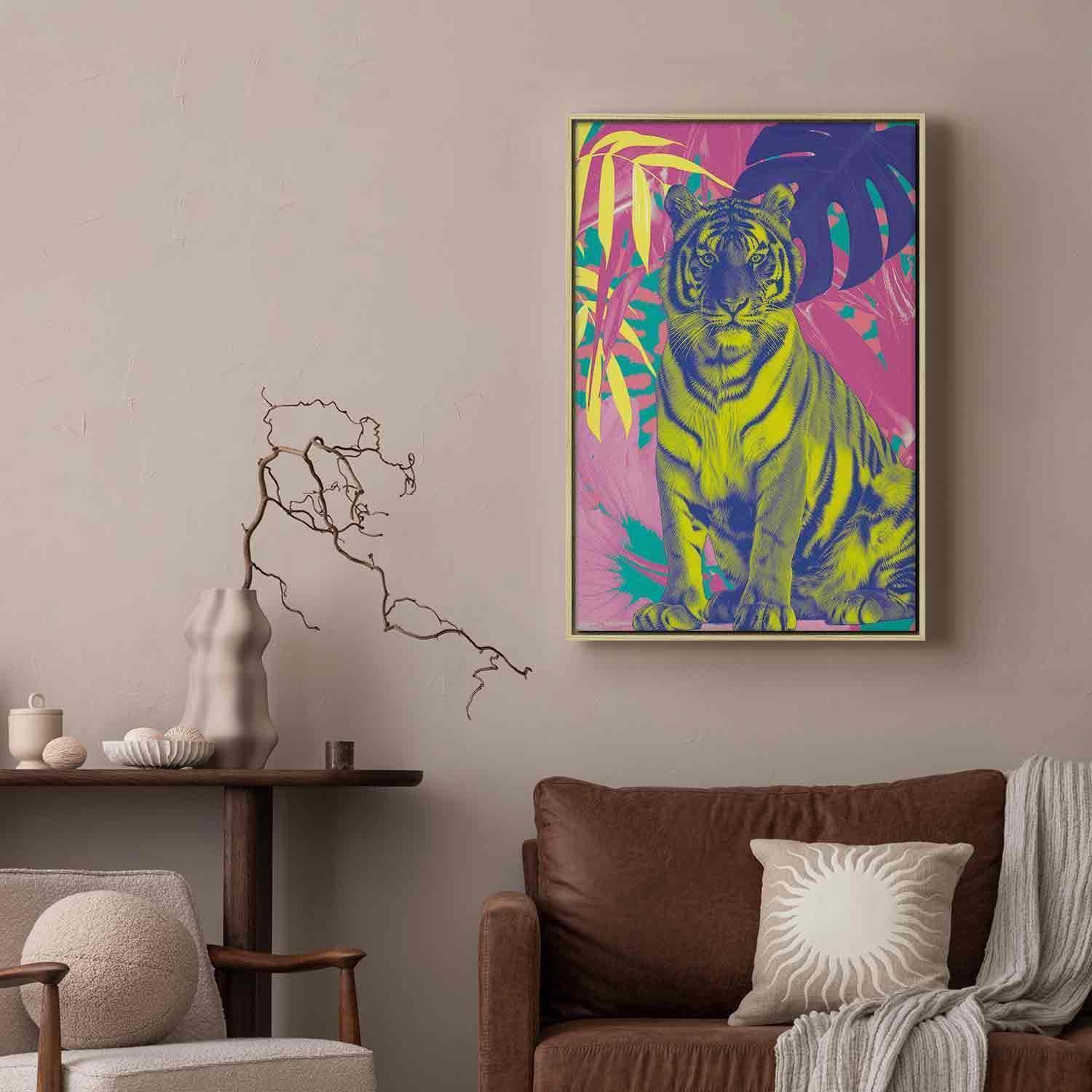 Tableau - Colorful Tiger - Intense Colors of a Tiger Surrounded by Tropical Plants