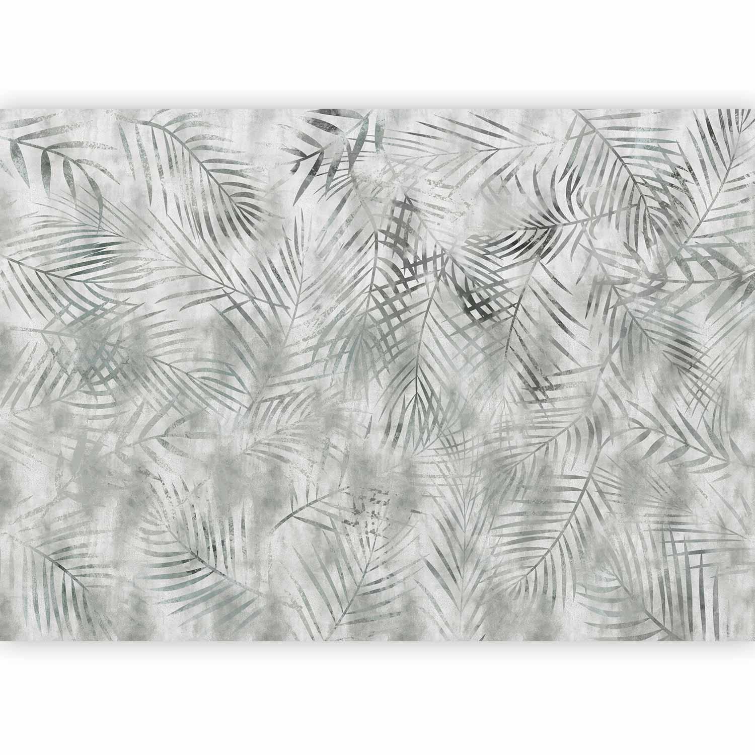 Papier peint - Minimalist landscape - nature motif with grey exotic leaves