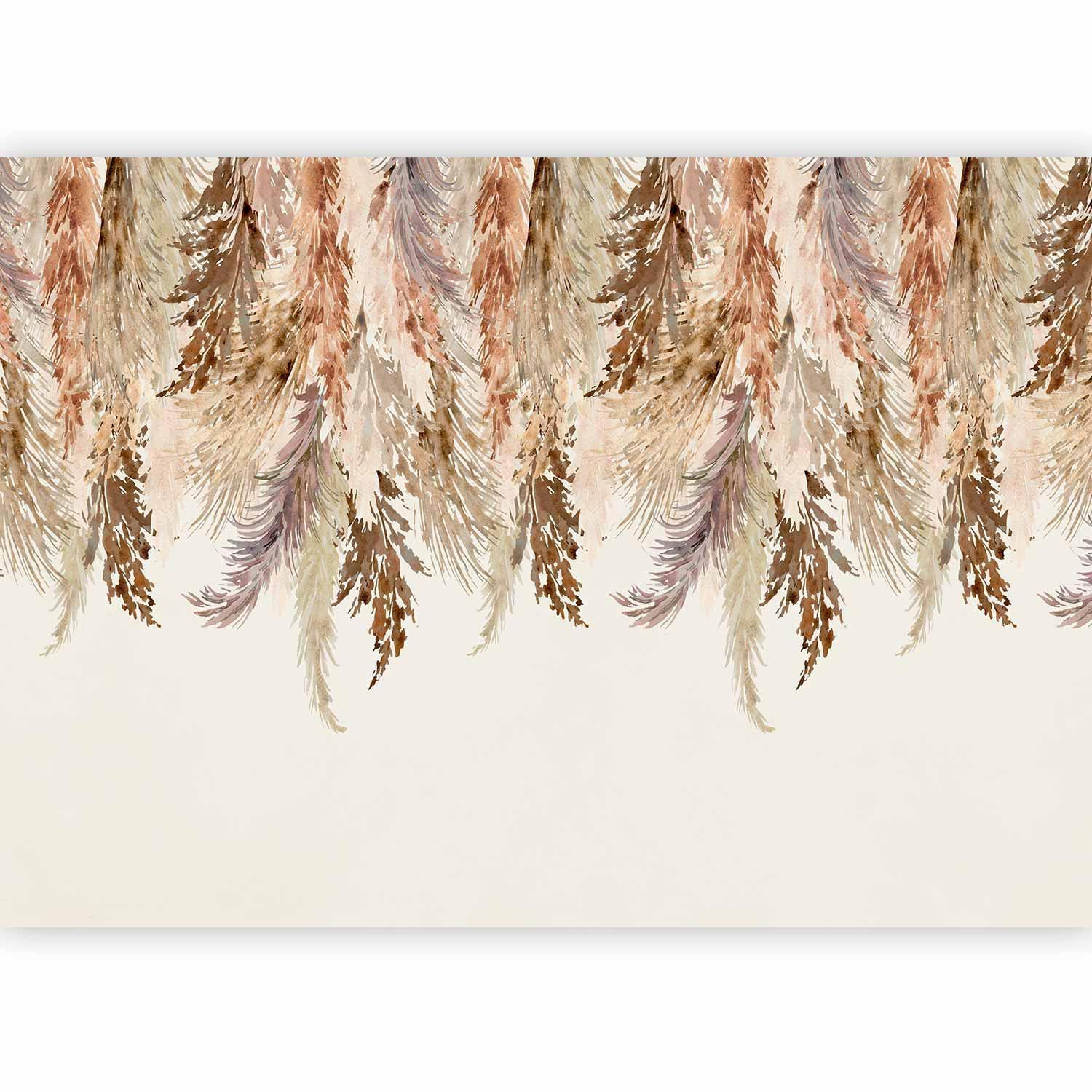 Papier peint - Minimalist boho landscape - dangling leaves in beige colours