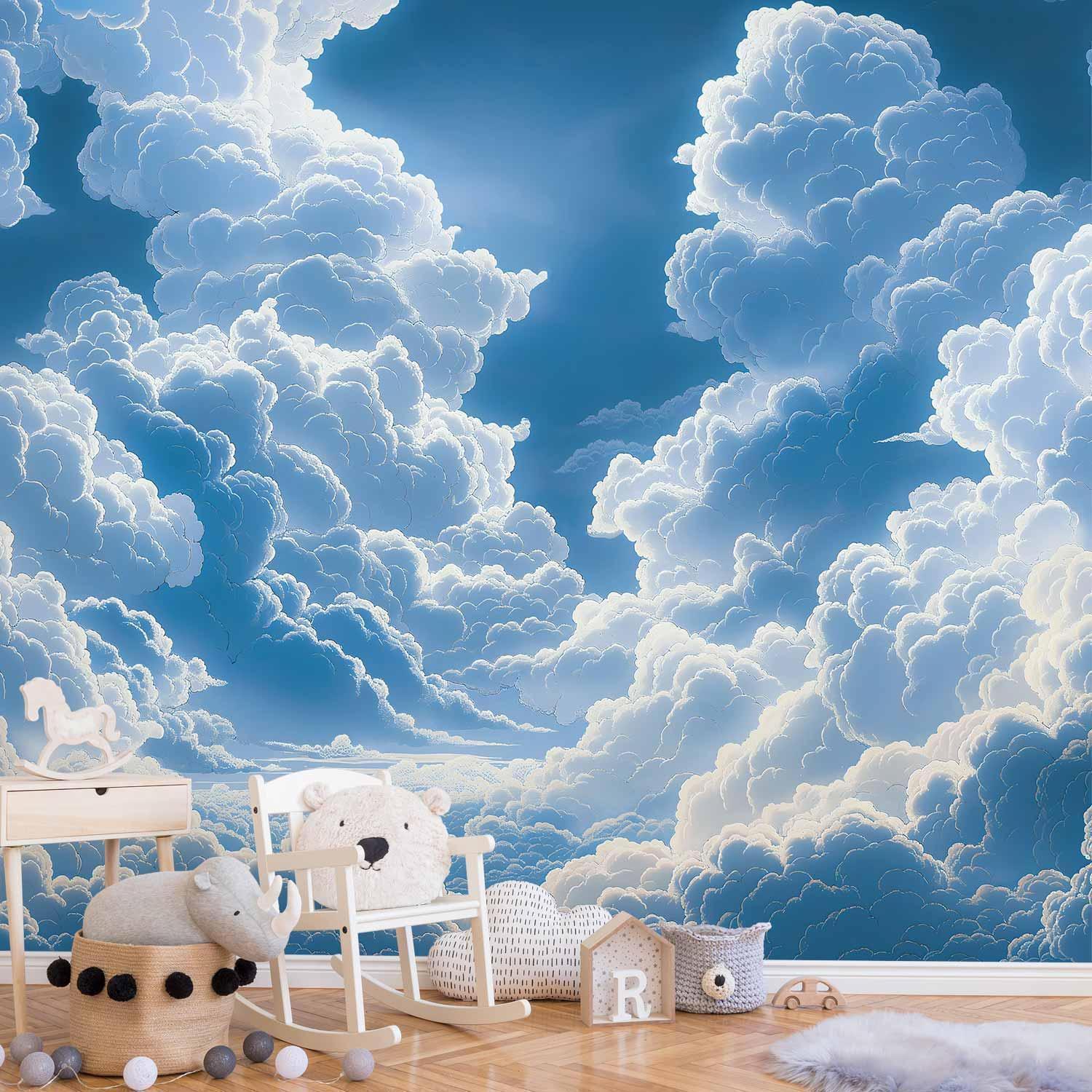 Papier peint - Blue Sky Breaking Through White Fluffy Clouds