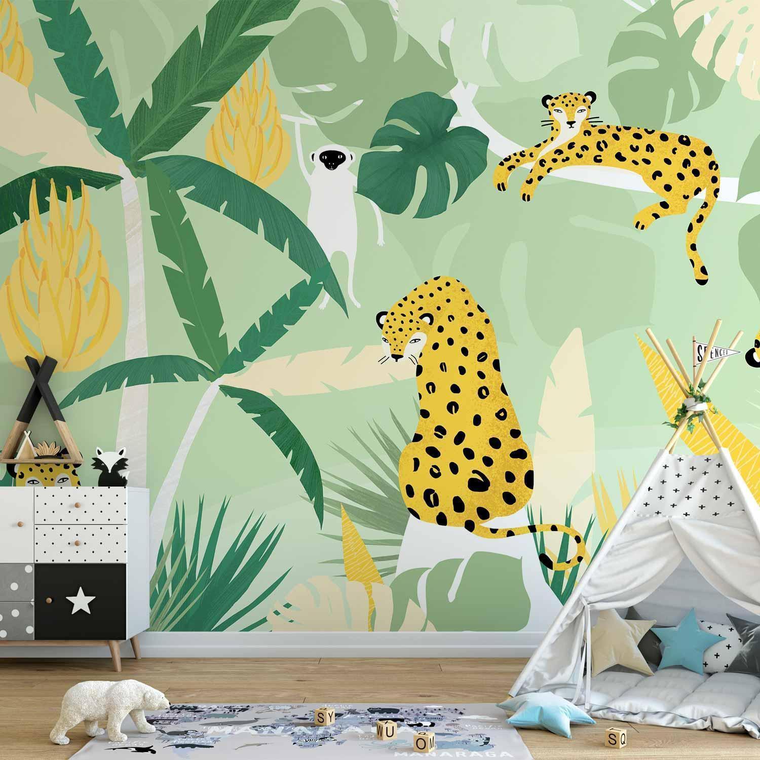 Papier peint - Cheetahs in the jungle - landscape with animals in the tropics for children