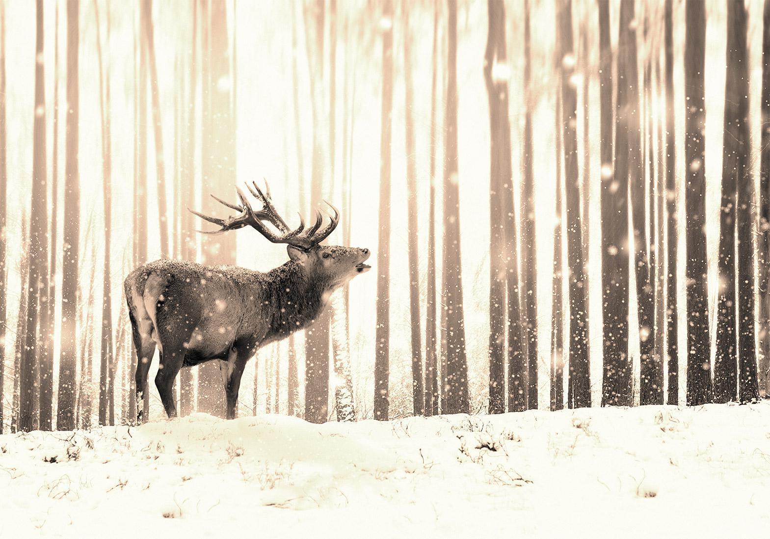 Papier peint - Deer in the Snow (Sepia)