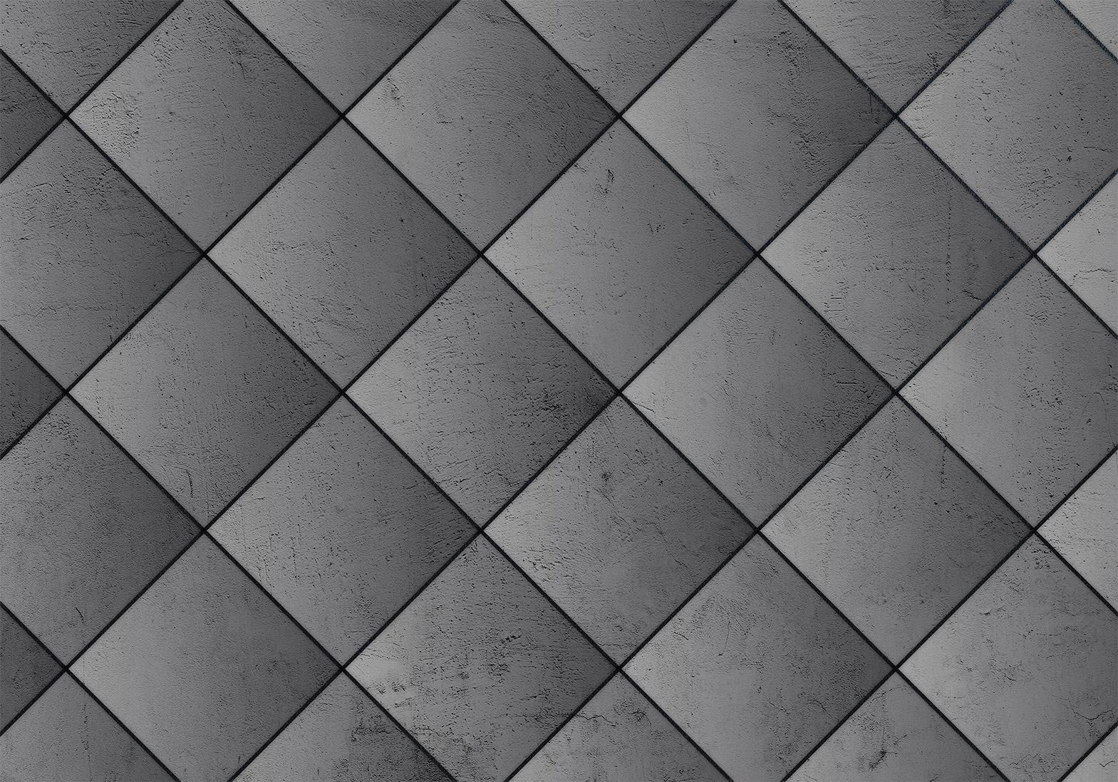 Papier peint - Grey symmetry - geometric pattern in concrete pattern with black joints