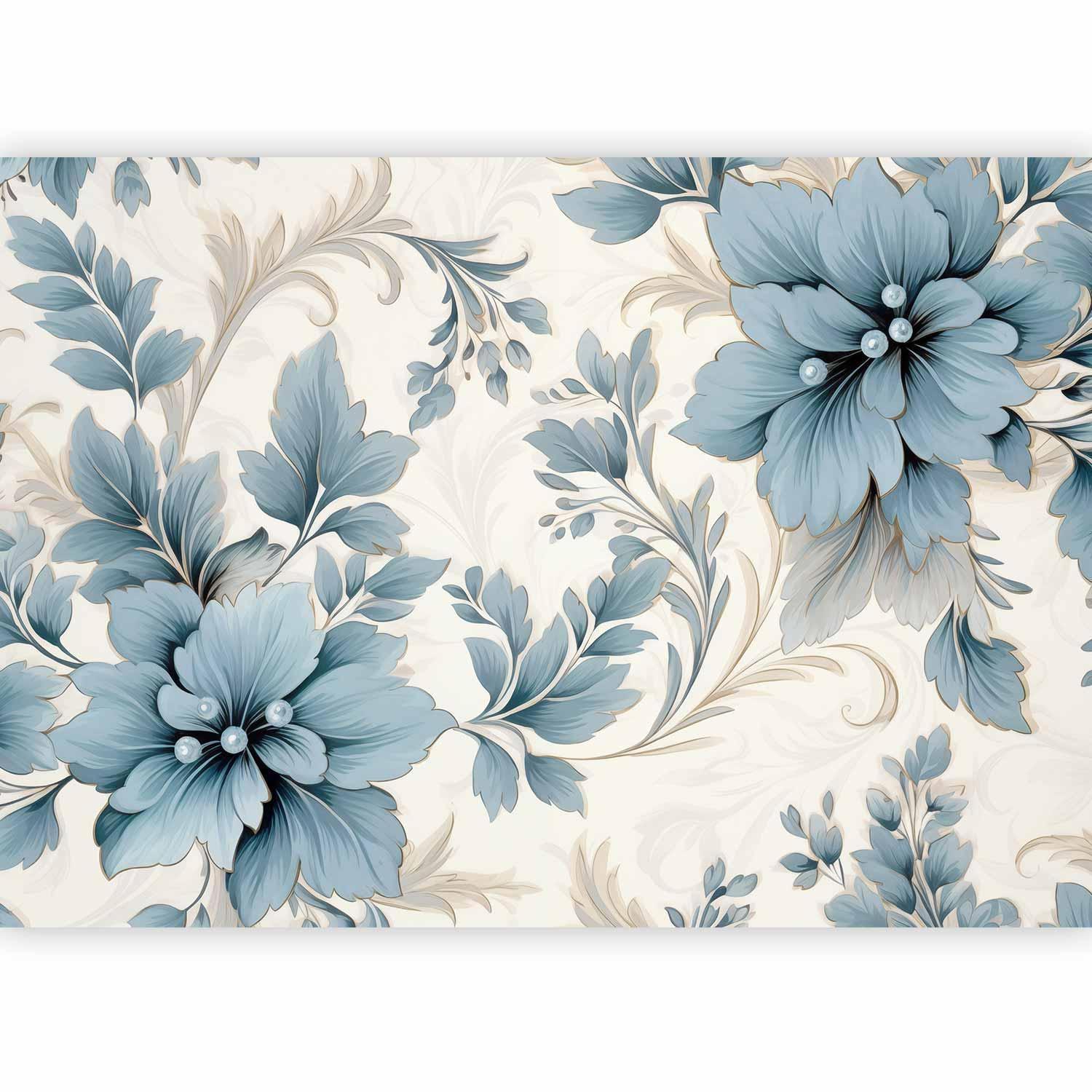 Papier peint - Turquoise Flowers in Retro Ambience - Floristic Ornaments