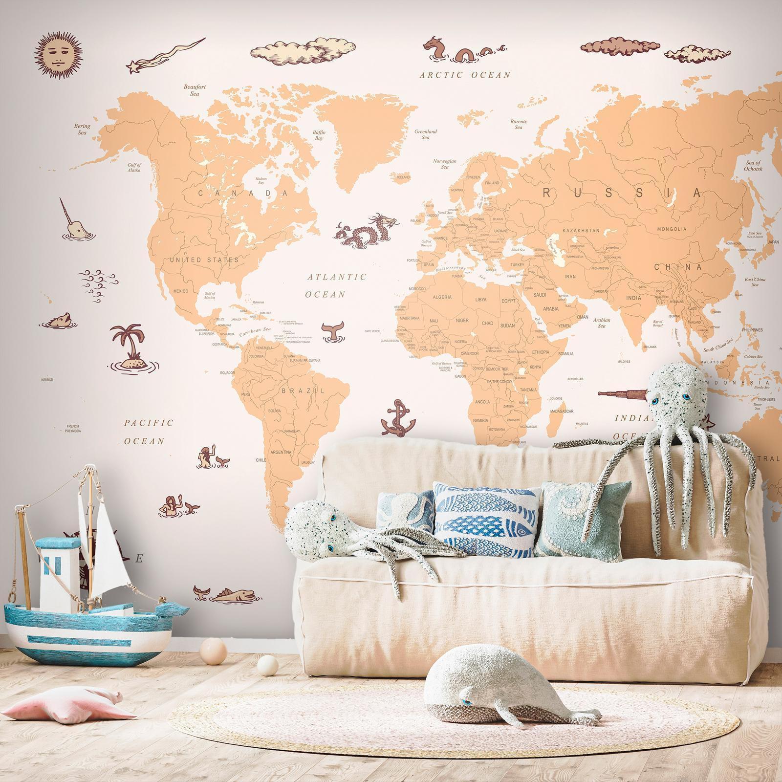 Papier peint - Sea Wolf Map - Countries With Pirate Illustrations