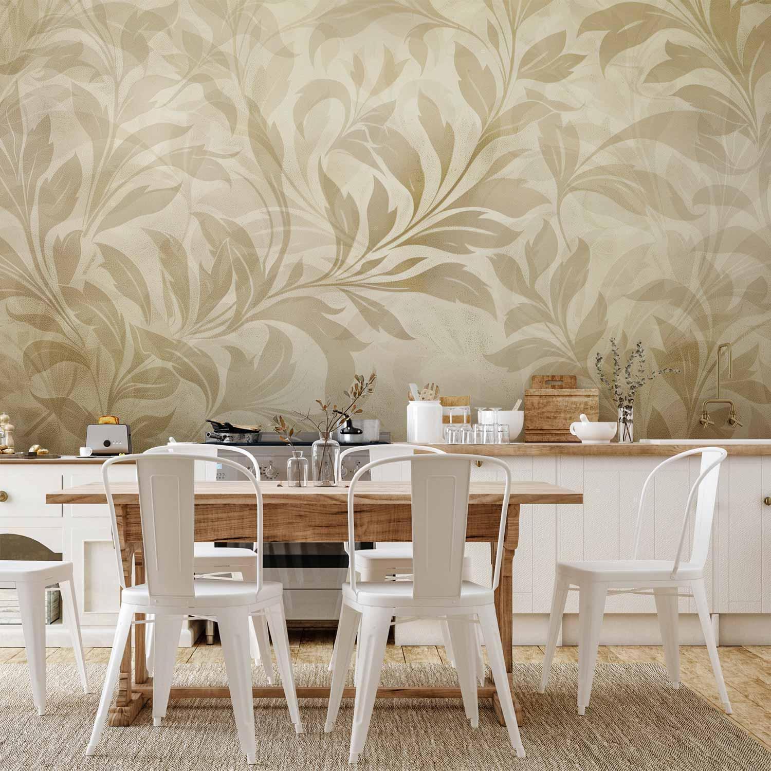 Papier peint - Botanical Motif with Leaves and Vines in Sand Colors