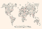 Papier peint - Map With Icons - Cartoon Representation of the World in Pastel Colours