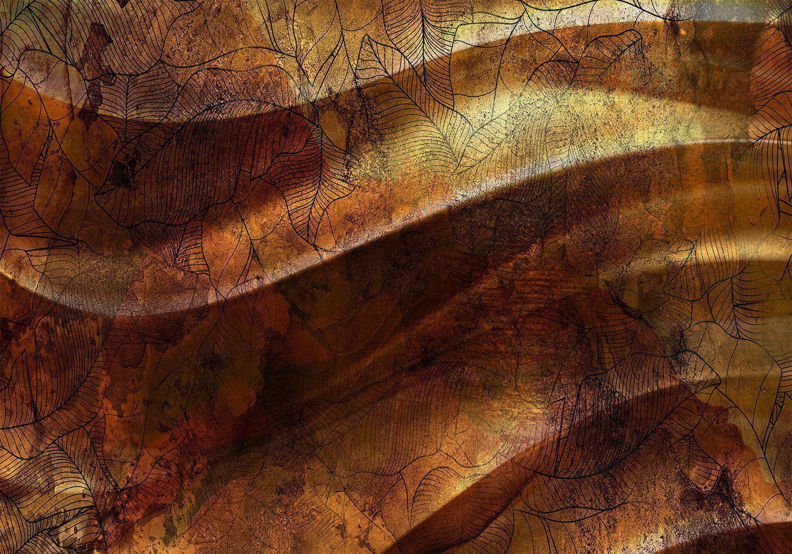 Papier peint - Liquid gold - abstract wavy composition with leaf patterns