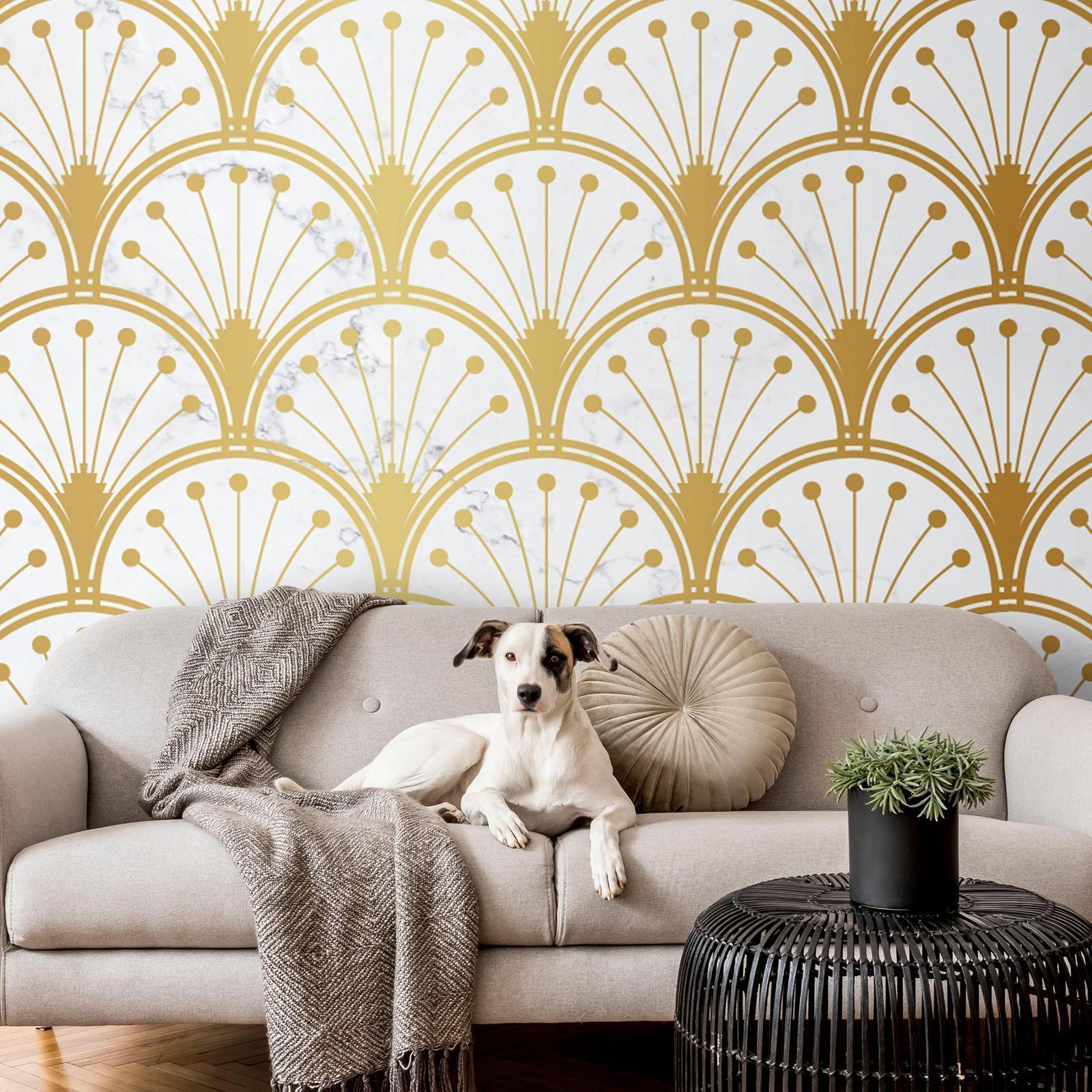 Papier peint - Gold and Marble Art Deco-inspired Pattern