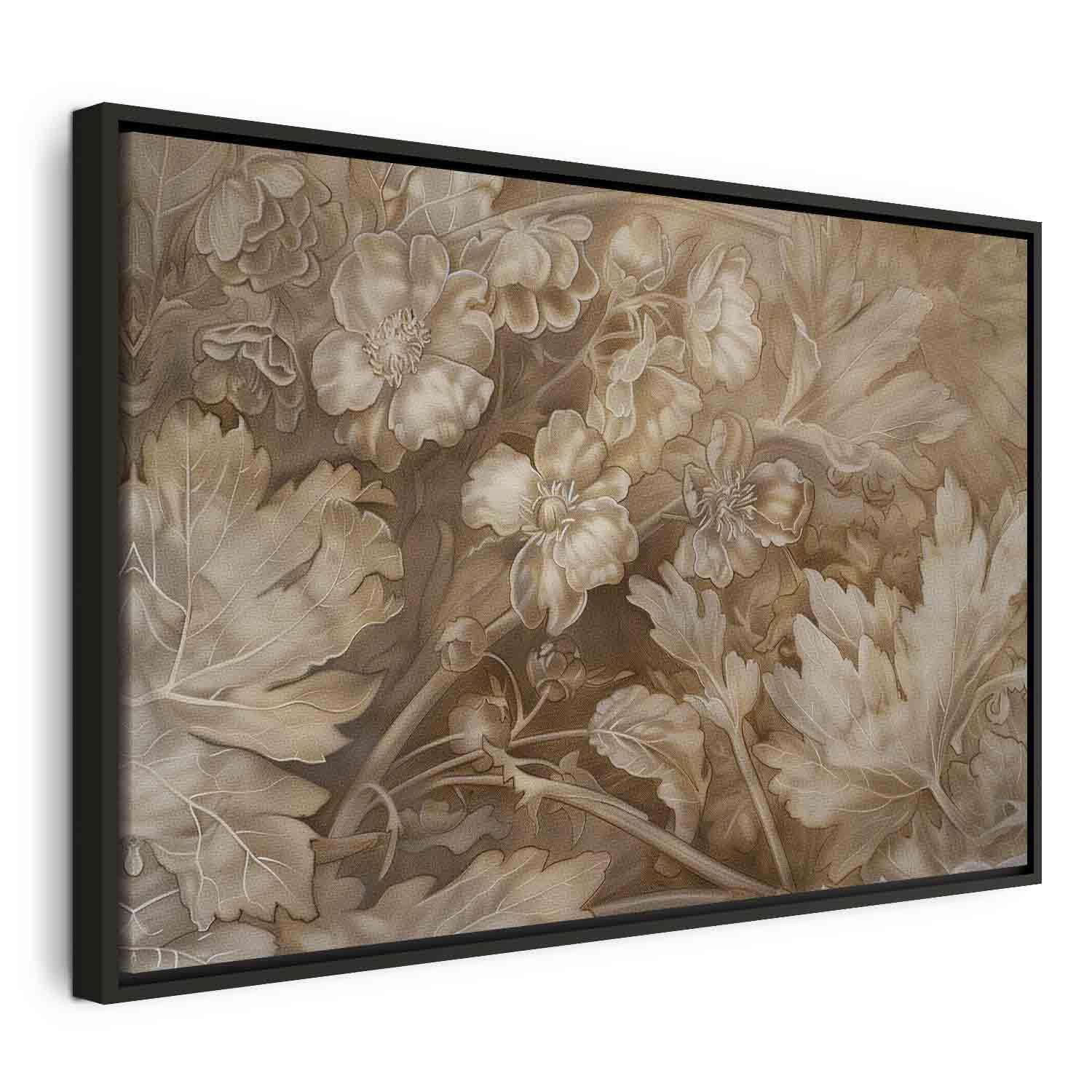 Tableau - Floral Ornaments Carved in Delicate Sepia and Brown Shades