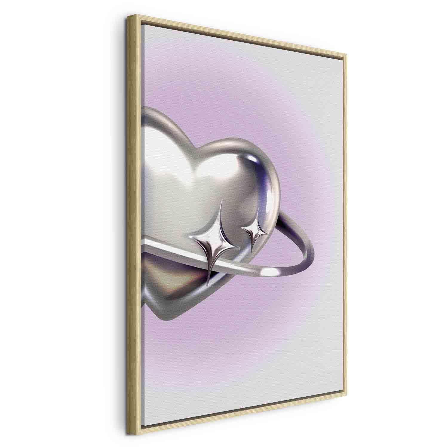 Tableau - Cosmic Heart - Silver Heart with a Ring on a Purple Background