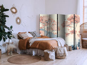 Paravent - Landscape with the Ocean - Cliffs - and Trees in Delicate Pink Shades
