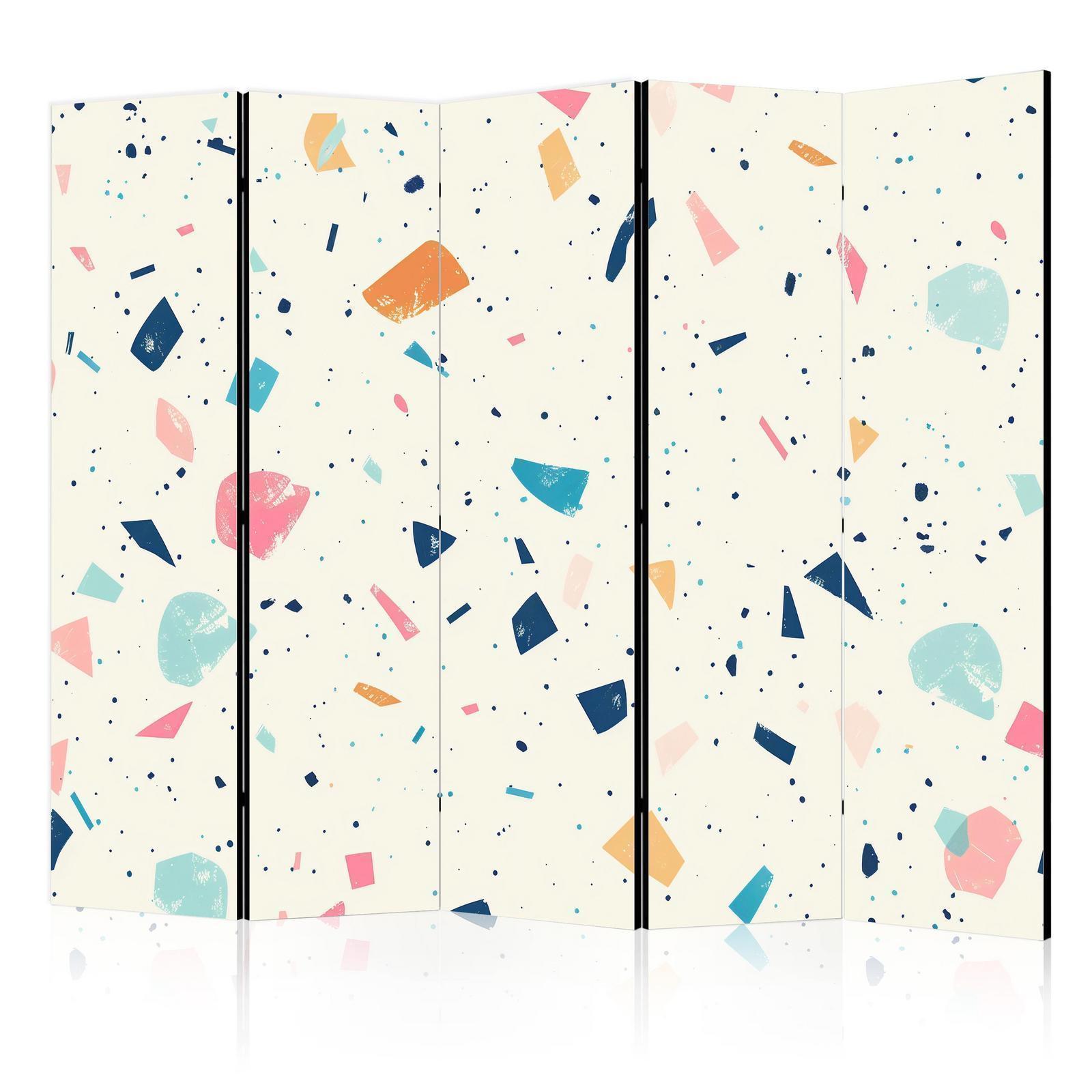 Paravent - Terrazzo with Multicolored - Large Elements - Cheerful Pattern on a Light Background