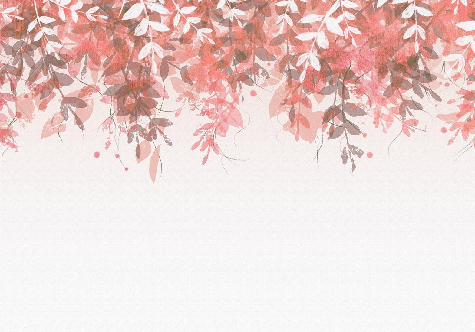 Papier peint - Under vegetation - hanging vines of pink leaves on a neutral background