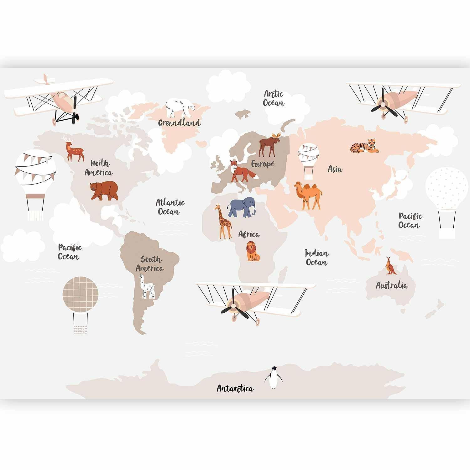 Papier peint - World Map in Beige Tones for Children's Room