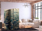 Paravent - Life in the Ocean - Underwater World of Fish and Vegetation in Beige and Navy Colors in Retro Style