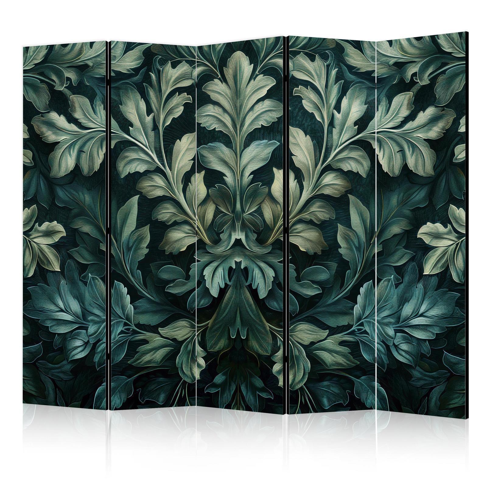 Paravent - Dark Green Victorian Leaves - Botanical Carved Composition