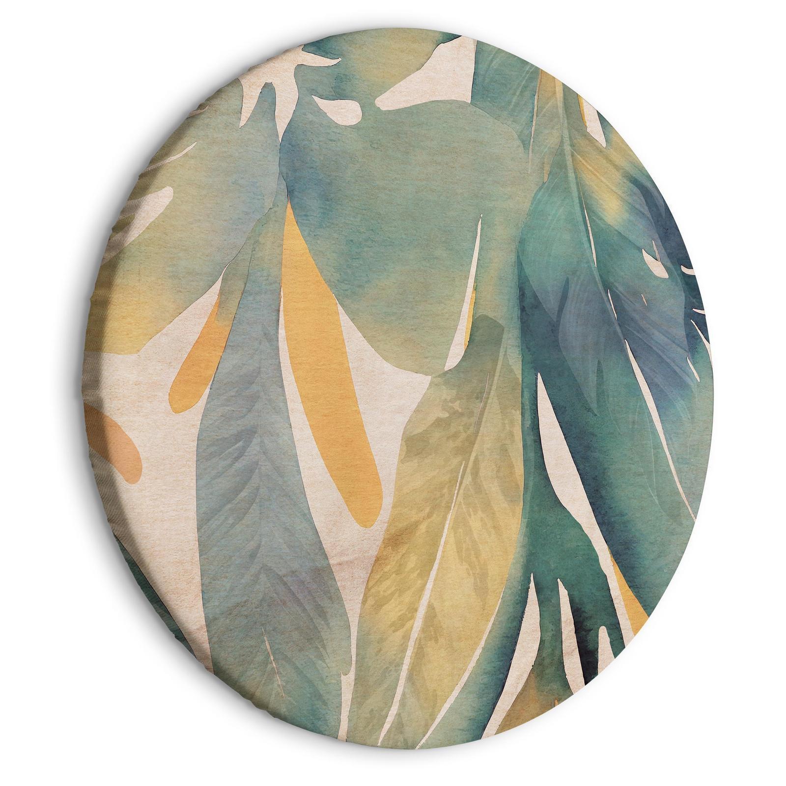 Tableau rond - Watercolor exotics - Hanging delicate tropical plants in colors of green and yellow on a beige background/Watercolor tropics