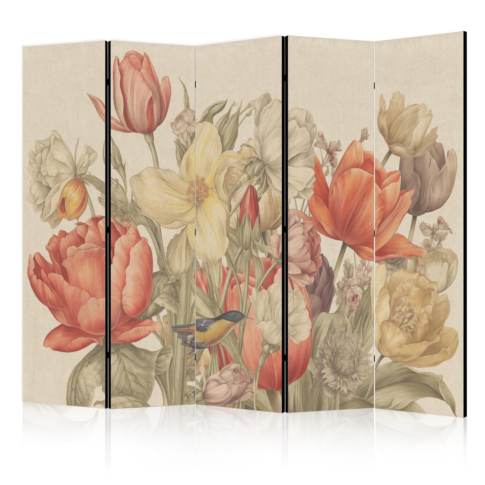 Paravent - Bouquet with Tulips - Colorful Flowers on a Light Background - Illustration