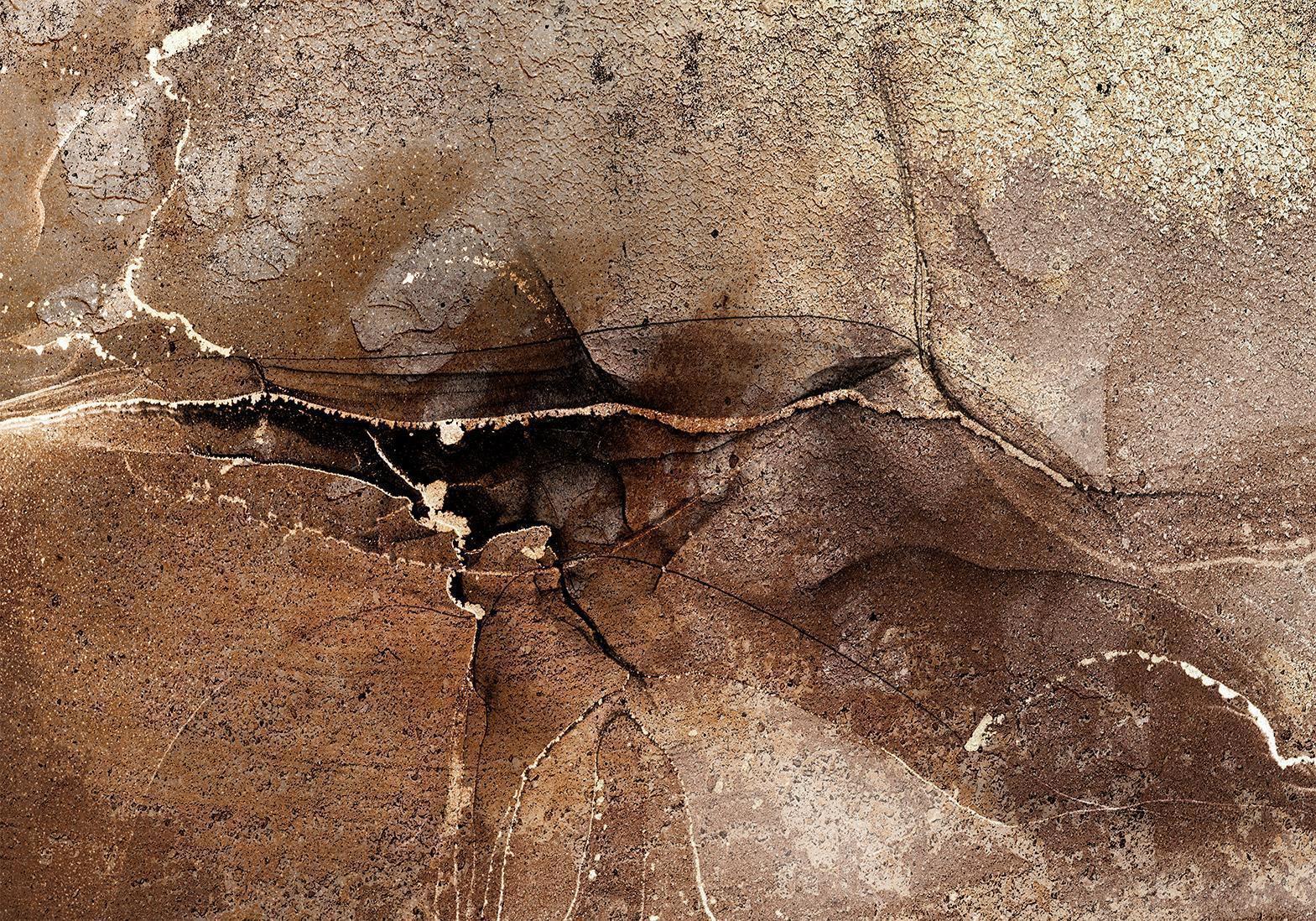 Papier peint - Rock abstraction - brown and beige pattern in the style of cracked stone