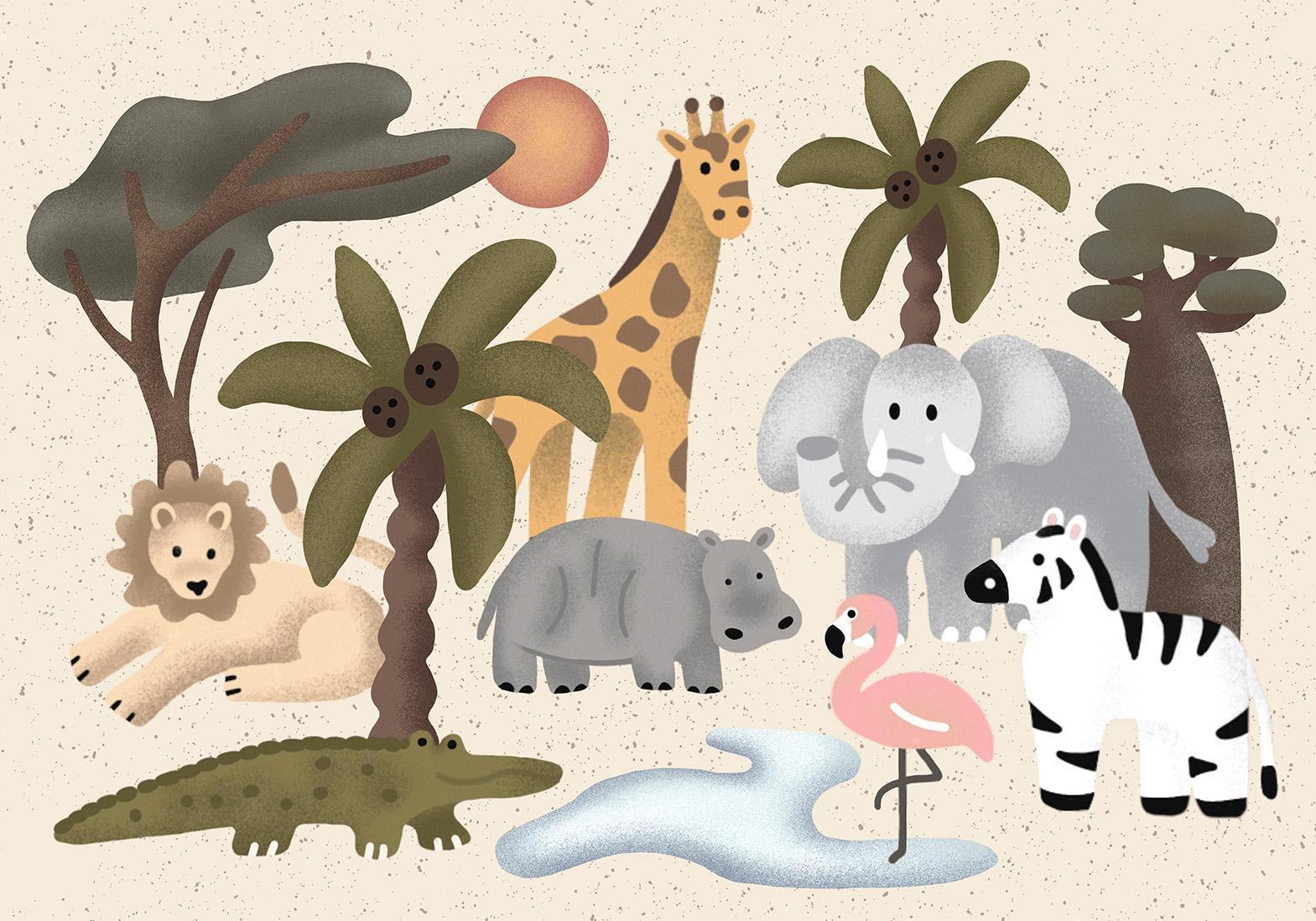 Papier peint - Children's Africa - Animals With Simple Shapes