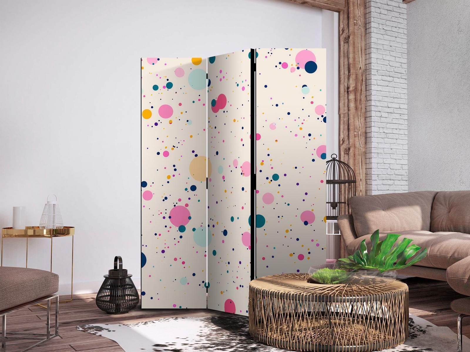 Paravent - Dots - Spots and Splashes Multicolored - Cheerful Pattern on a Light Pink Background