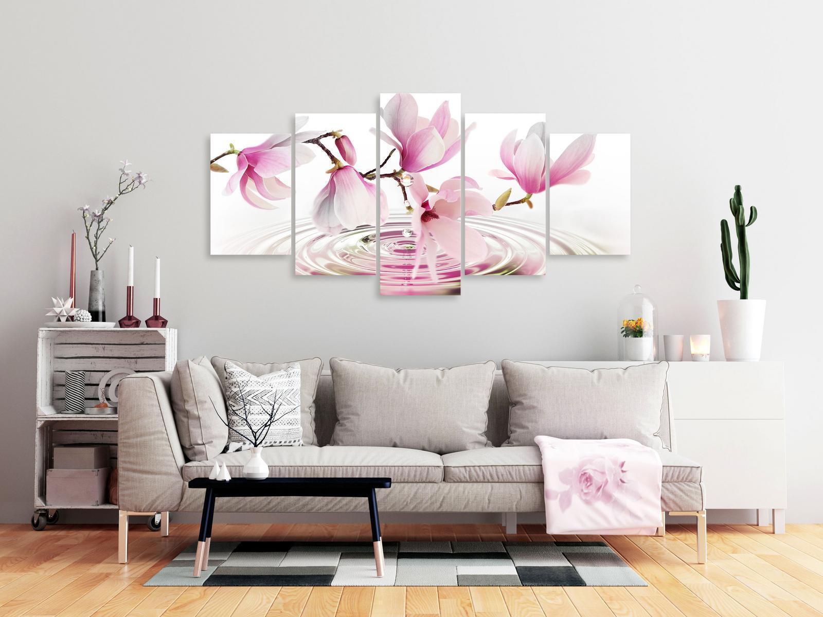 Tableau - Magnolias over Water (5 Parts) Wide Pink