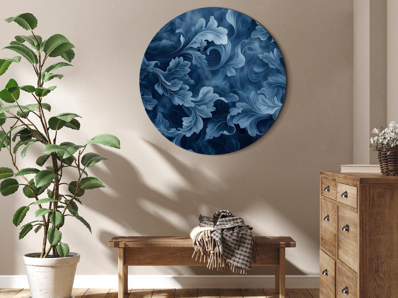 Tableau rond - Abstract Ornaments Dark Blue Victorian Leaves