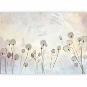 Papier peint - Minimalist meadow - floral motif in light shades with reflections