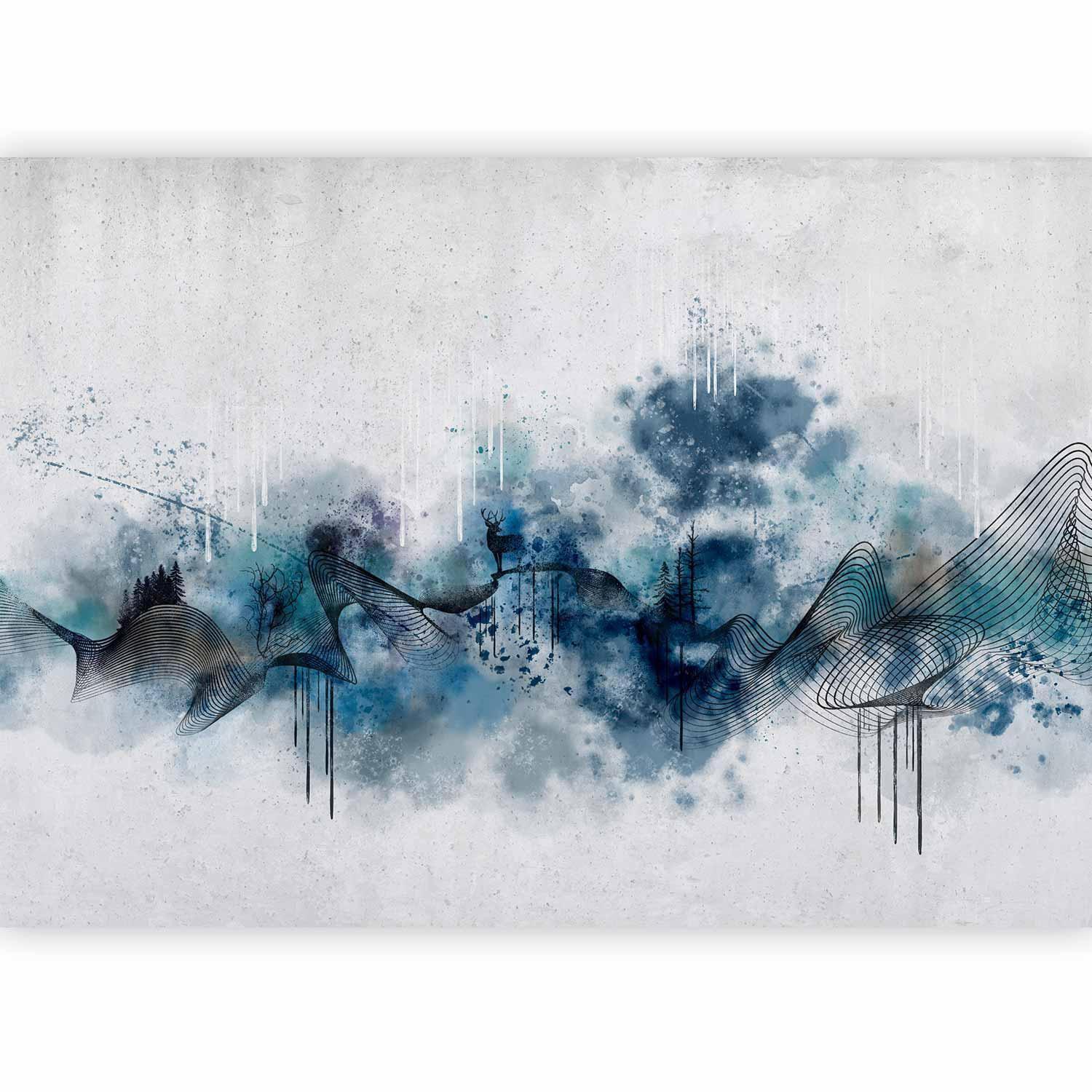 Papier peint - Abstract wave - minimalist composition with blue pattern