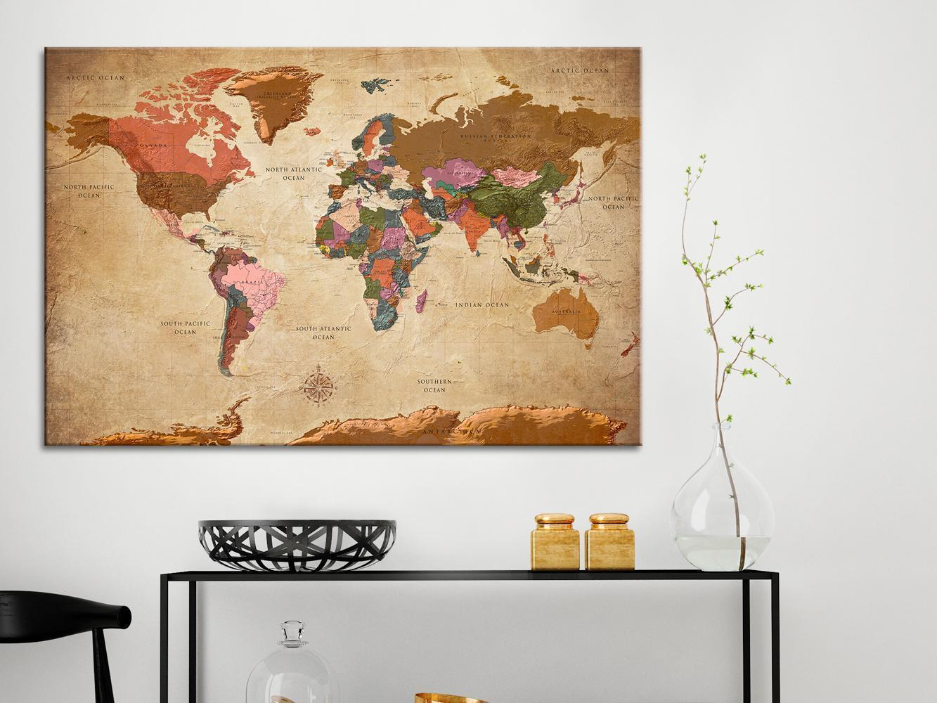 Tableau en liège - World Map: Brown Elegance