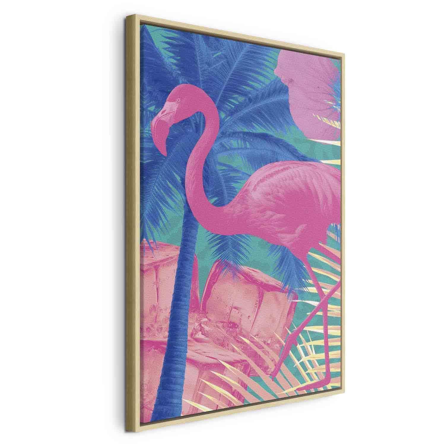 Tableau - Pink Flamingo - Abstract Flamingo Against Palms and Ice Cubes